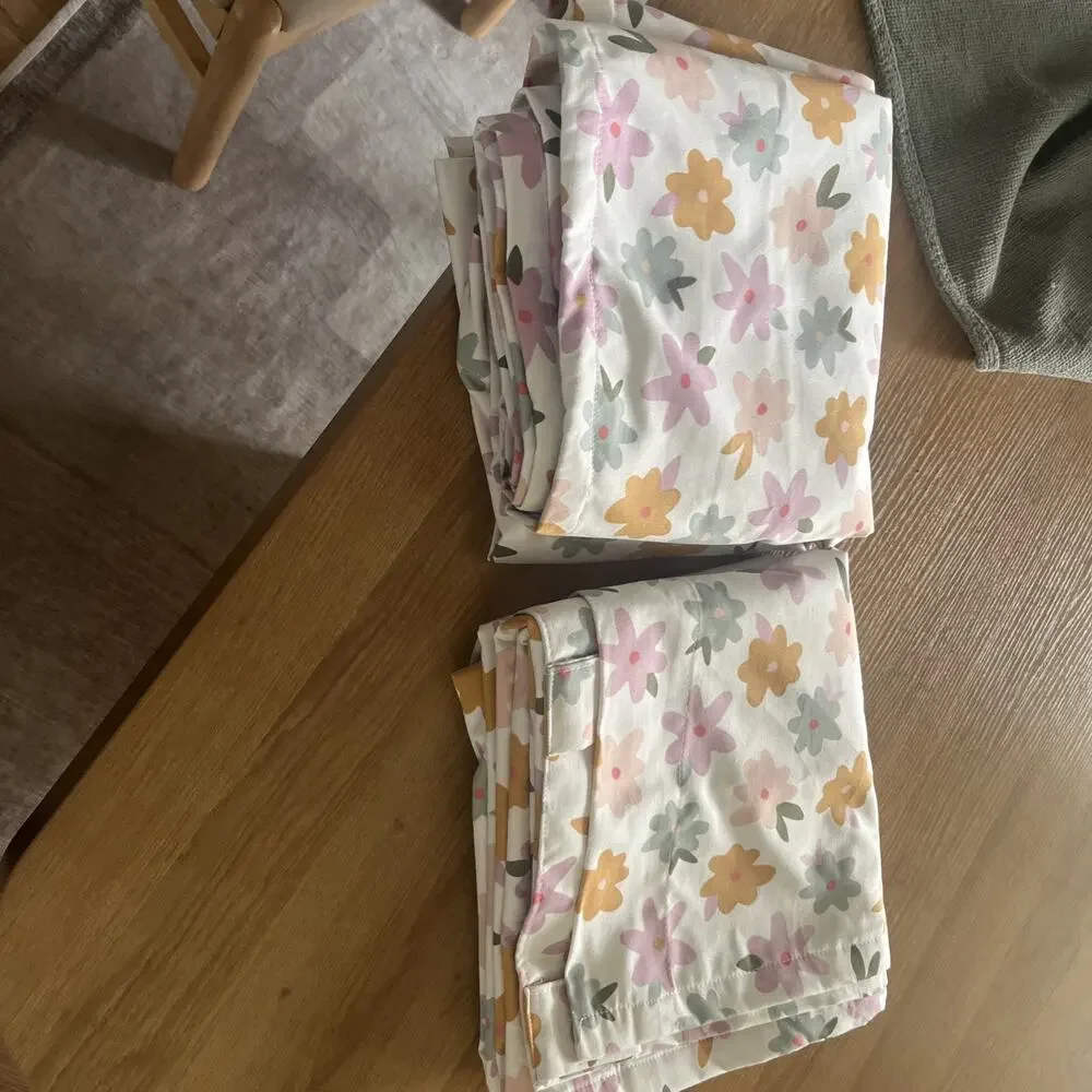 Pair Pillowfort Curtain Panels Blackout Floral Pastel 42x84 Set 2 Girls Cottage